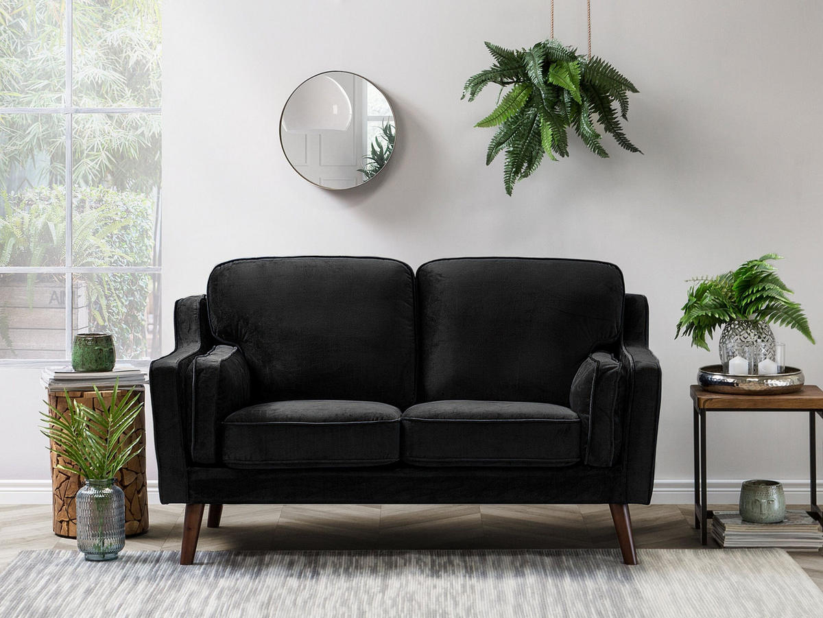 2-SITZER-SOFA Samtstoff Schwarz Lokka - Schwarz, Textil (150/85/83cm) - Beliani