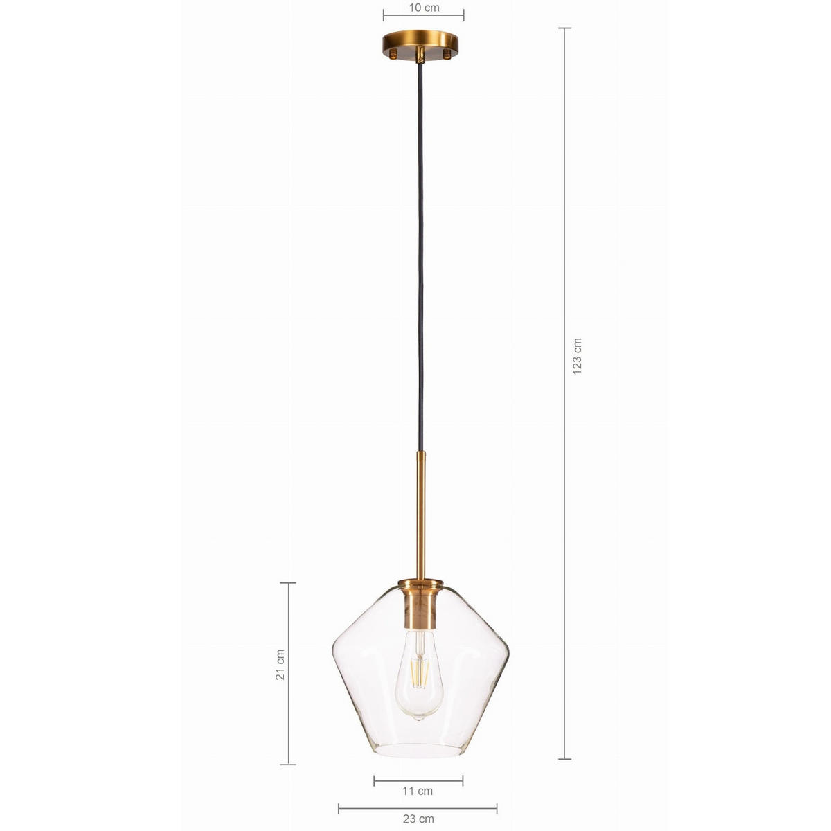 PENDELLEUCHTE Paris - Transparent/Goldfarben, Glas/Metall (23/23/123cm) - kiki design
