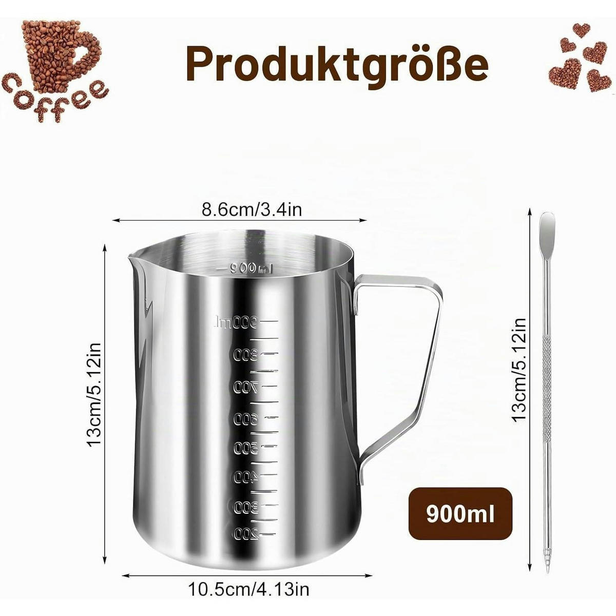MESSBECHER Edelstahl 1L mit Rührstab - Silberfarben, Metall (0.9L)