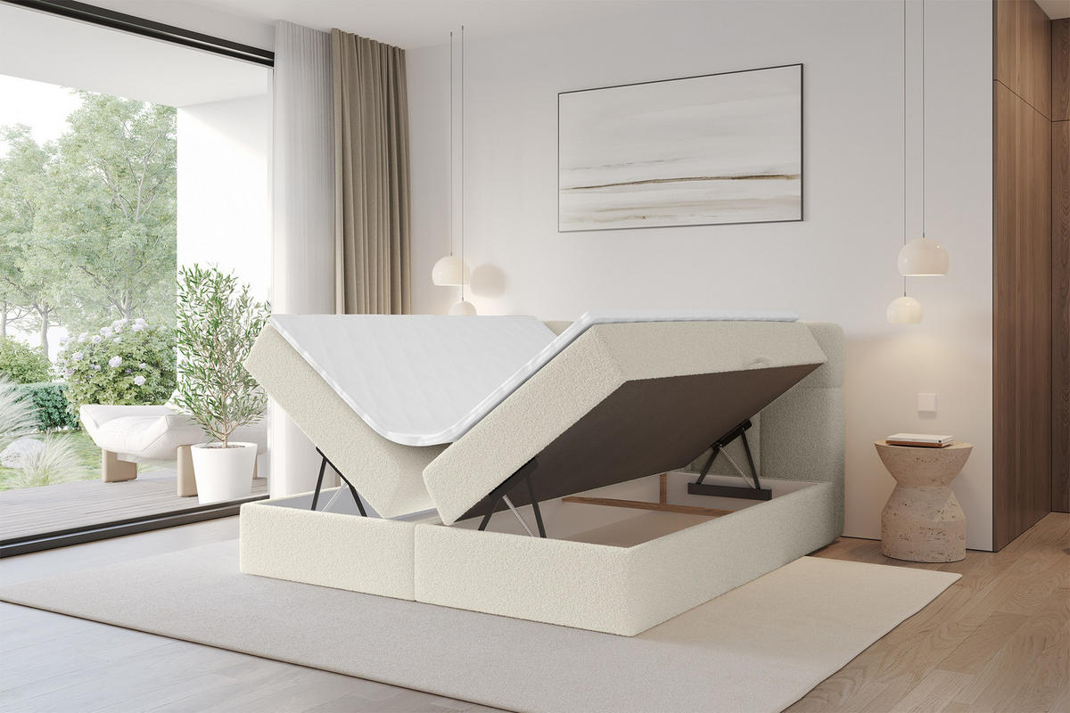 BOXBETT mit Matratze H4 - FAMA - 120x200 cm Beige Quelle - Sandfarben, Holzwerkstoff (120/200cm) - ALTDECOR