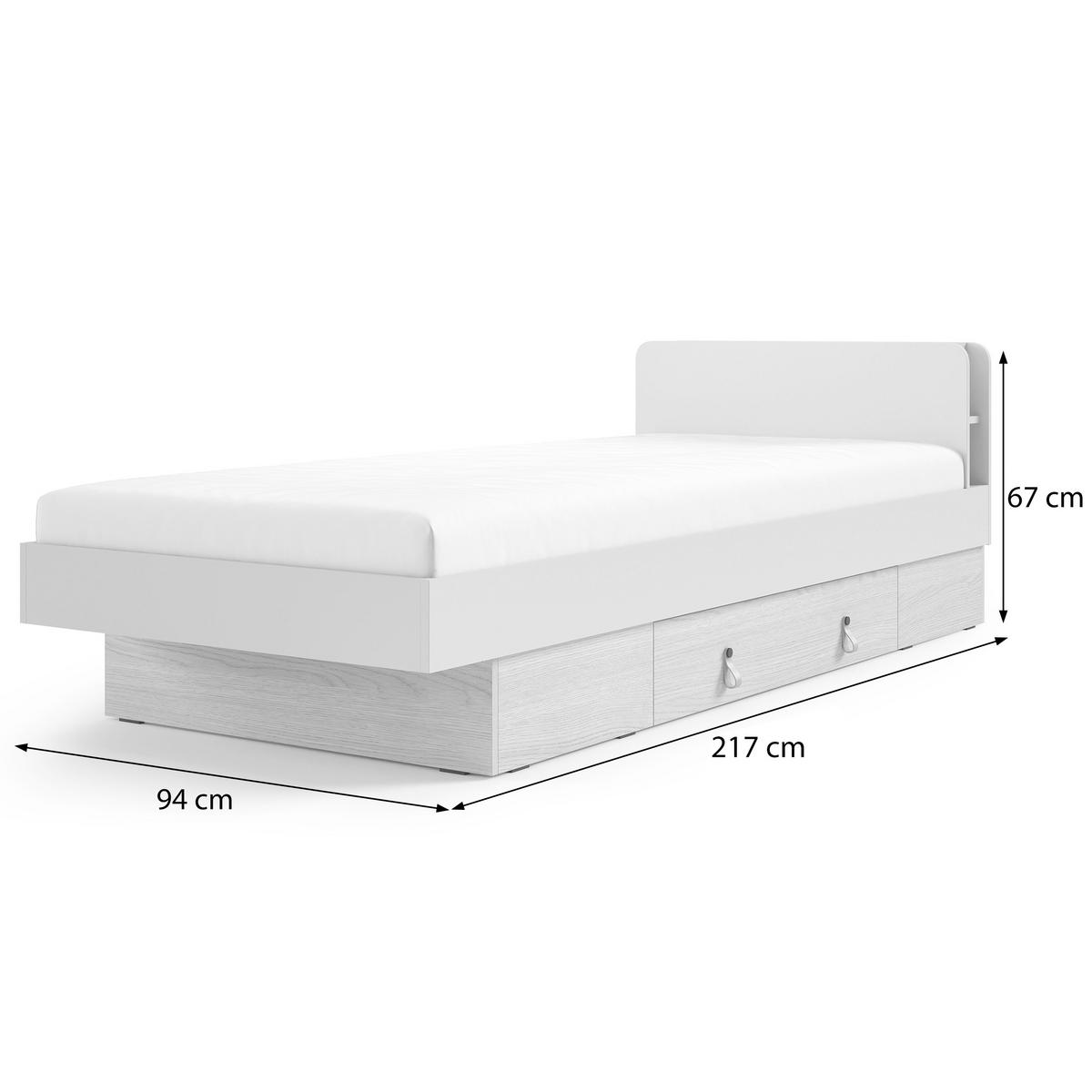 BETT Sorella 90x200 cm mit Lattenrost und Bettkasten-Schublade, ohne Matratze, Porcini + Eiche Mavelie - Eichefarben/Cappuccino, Leder/Holzwerkstoff (90/200cm) - Beautysofa