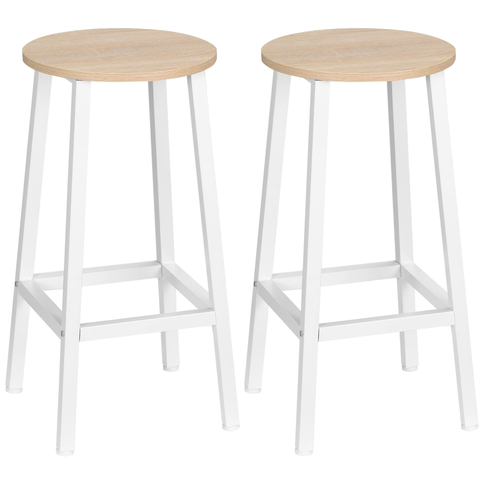 BARHOCKER 2er-Set DE-14751 ohne Rückenlehne, mit Fußstütze Weiß/Holzoptik - Naturfarben, Holzwerkstoff (32.5/65/32.5cm) - ComfortXL