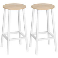 BARHOCKER 2er-Set DE-14751 ohne Rückenlehne, mit Fußstütze Weiß/Holzoptik - Naturfarben, Holzwerkstoff (32.5/65/32.5cm) - ComfortXL