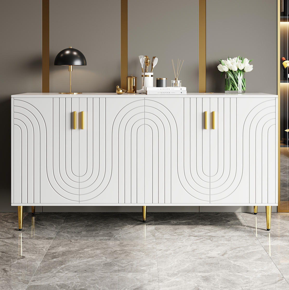 SIDEBOARD mit Stauraum ca. 152 x 40 x 75 cm MDF Weiß - Weiß, Holzwerkstoff (152/75/40cm) - Meubliv