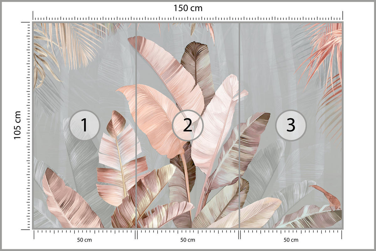 FOTOTAPETE für Esszimmer Tropische Pastell Bananenblätter 150x105 - Beige/Rosa, Papier (150/105cm) - Muralo