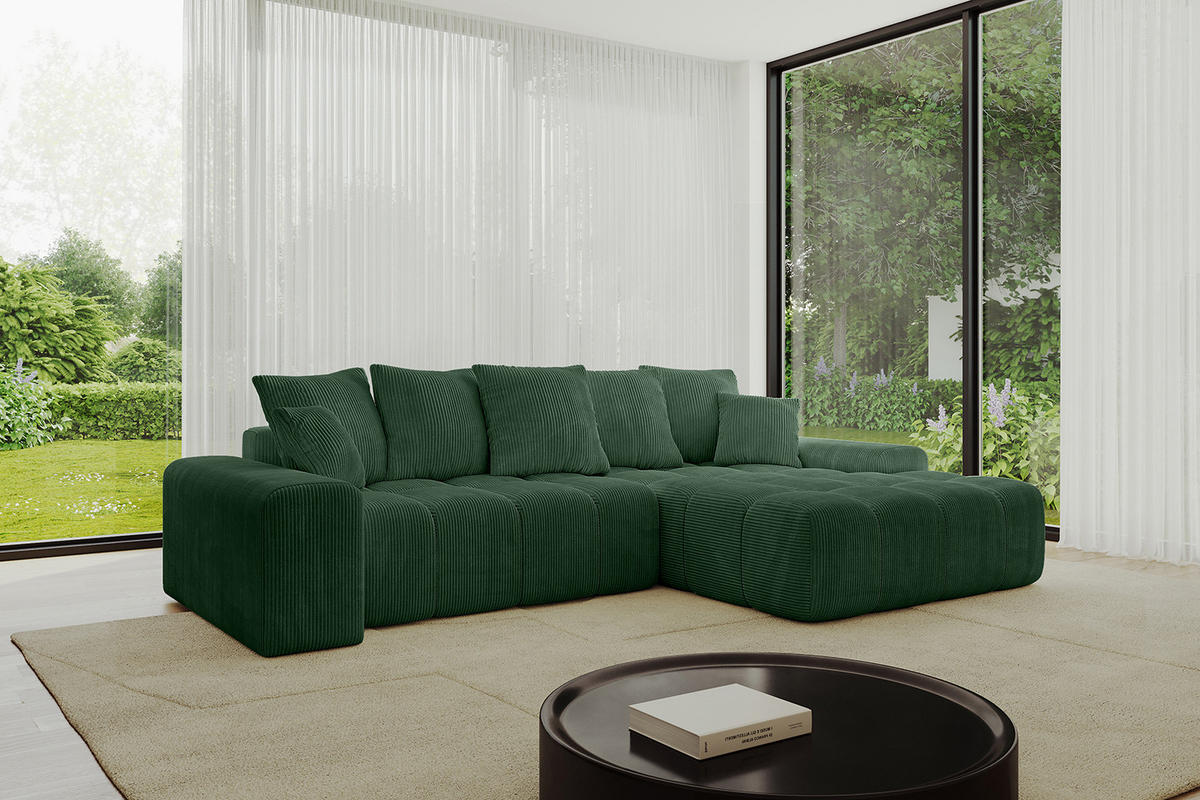 ECKSOFA Ottomane Rechts ENSI-L - 267x164x88 cm Grün - Grün, Holzwerkstoff/Kunststoff (164/267cm) - ALTDECOR