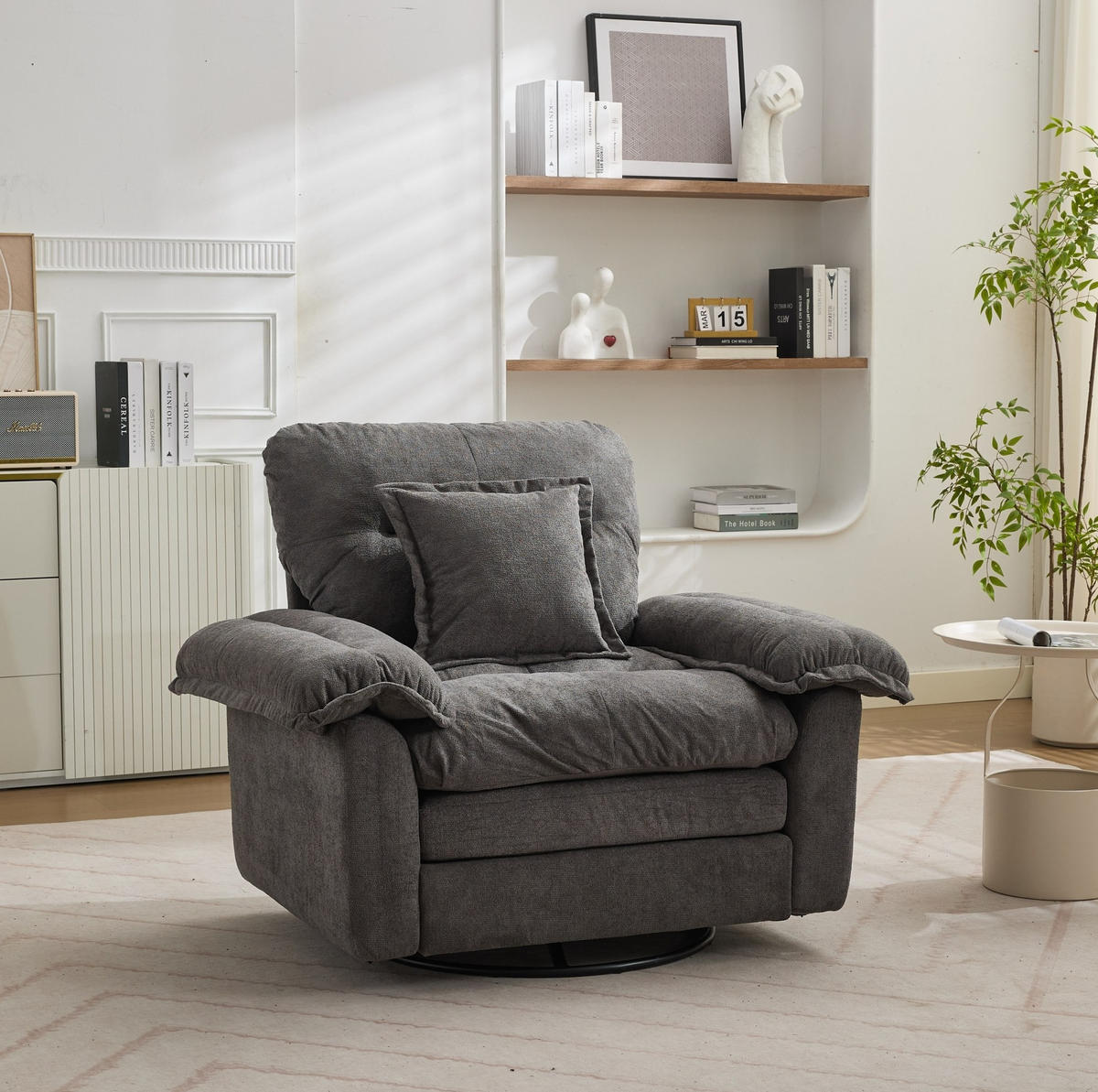 DREHSESSEL 360° Chenille-Bezug mit Metallfuß 116/84/96 cm Grau 136 kg belastbar - Grau, Textil (84/96/116cm) - Redom
