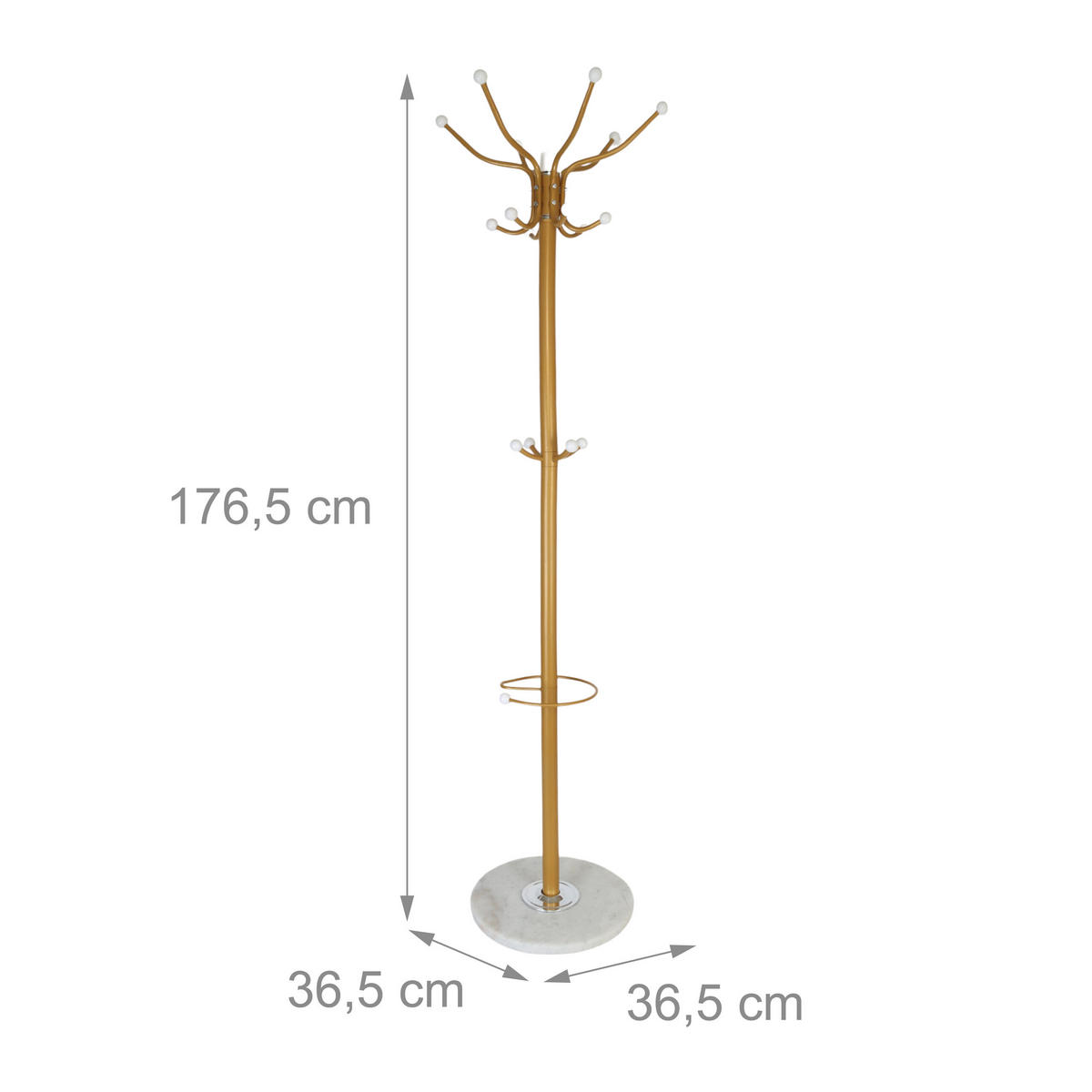 GARDEROBENSTÄNDER - Goldfarben/Weiß, Stein/Metall (36.5/176.5/36.5cm) - Relaxdays