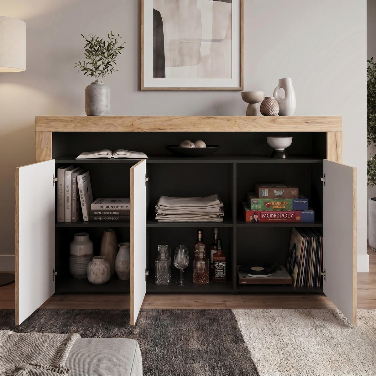 SIDEBOARD Valencia Eiche Natur/ Eiche Natur - Eichefarben, Holzwerkstoff (155/92/40cm) - Vladon