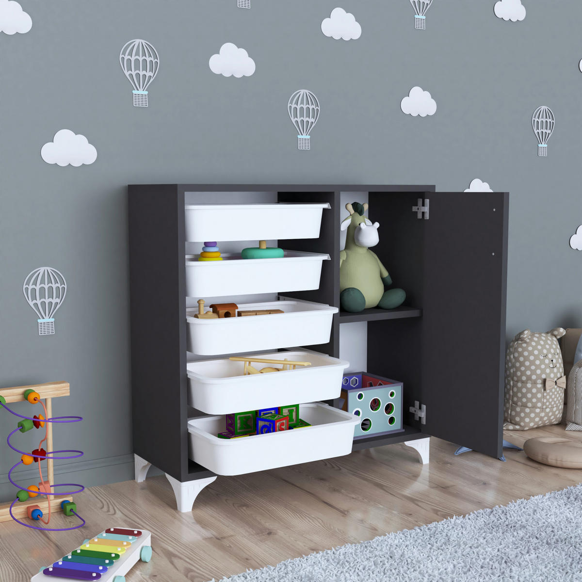 BEISTELLSCHRANK Aurland - Anthrazit, Holzwerkstoff (77/78.5/30cm) - [en.casa]