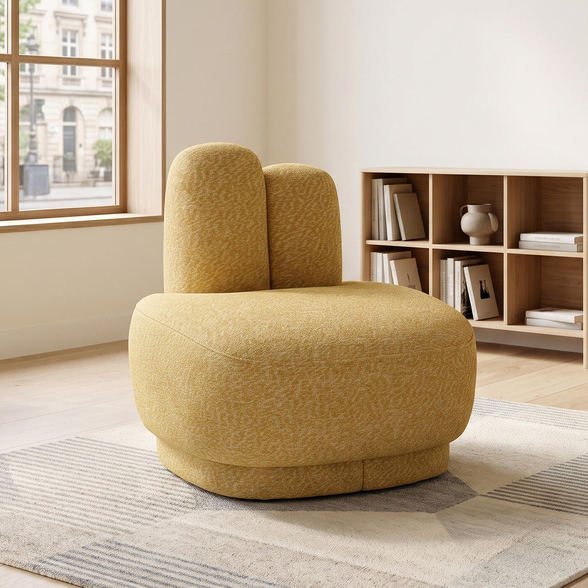 OTTOMAN Bunny-ear tyg stoppad med kaninöron - Gul, Textil (54/54/41.5cm) - Urban Meuble