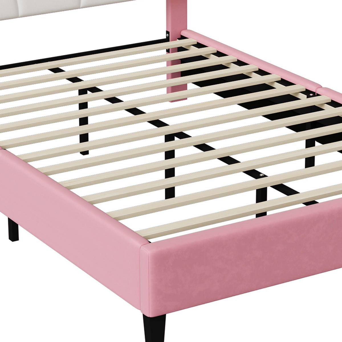 JUGENDBETT Sternenkrone mit RGB-LED & Wellen-Kopfteil 140/200 cm Samt Rosa/Weiß - Pink, Textil (140/200cm) - Creahappy