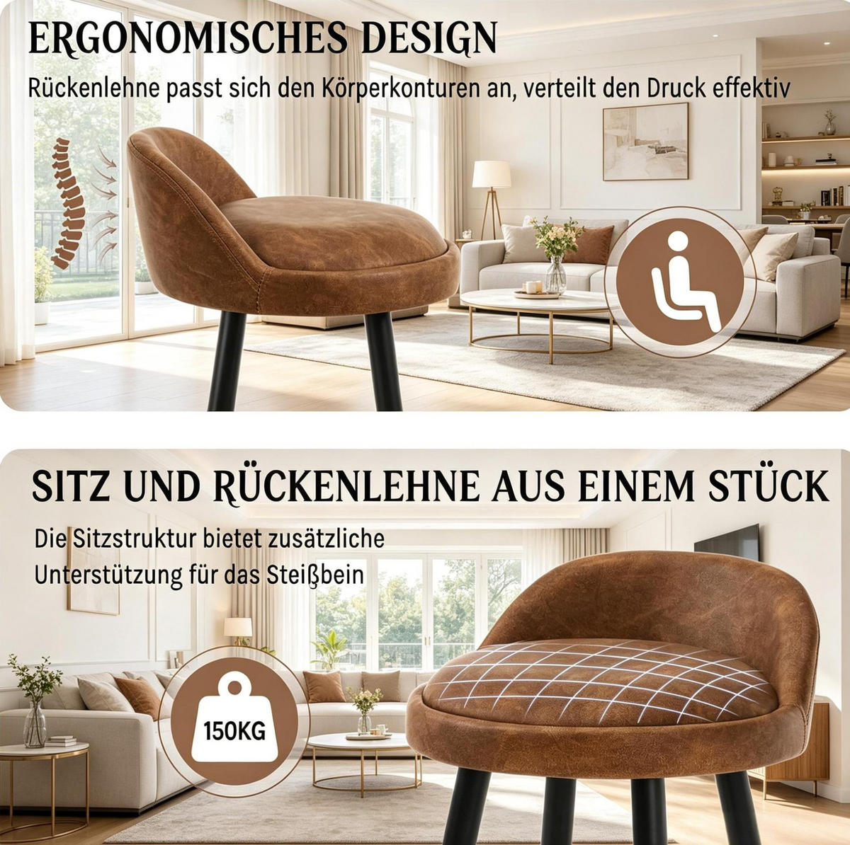 BARHOCKER 78,5 cm Braun mit Rückenlehne und Fußstütze - Braun, Holz (36.5/78.5/36.5cm) - MIVRAY