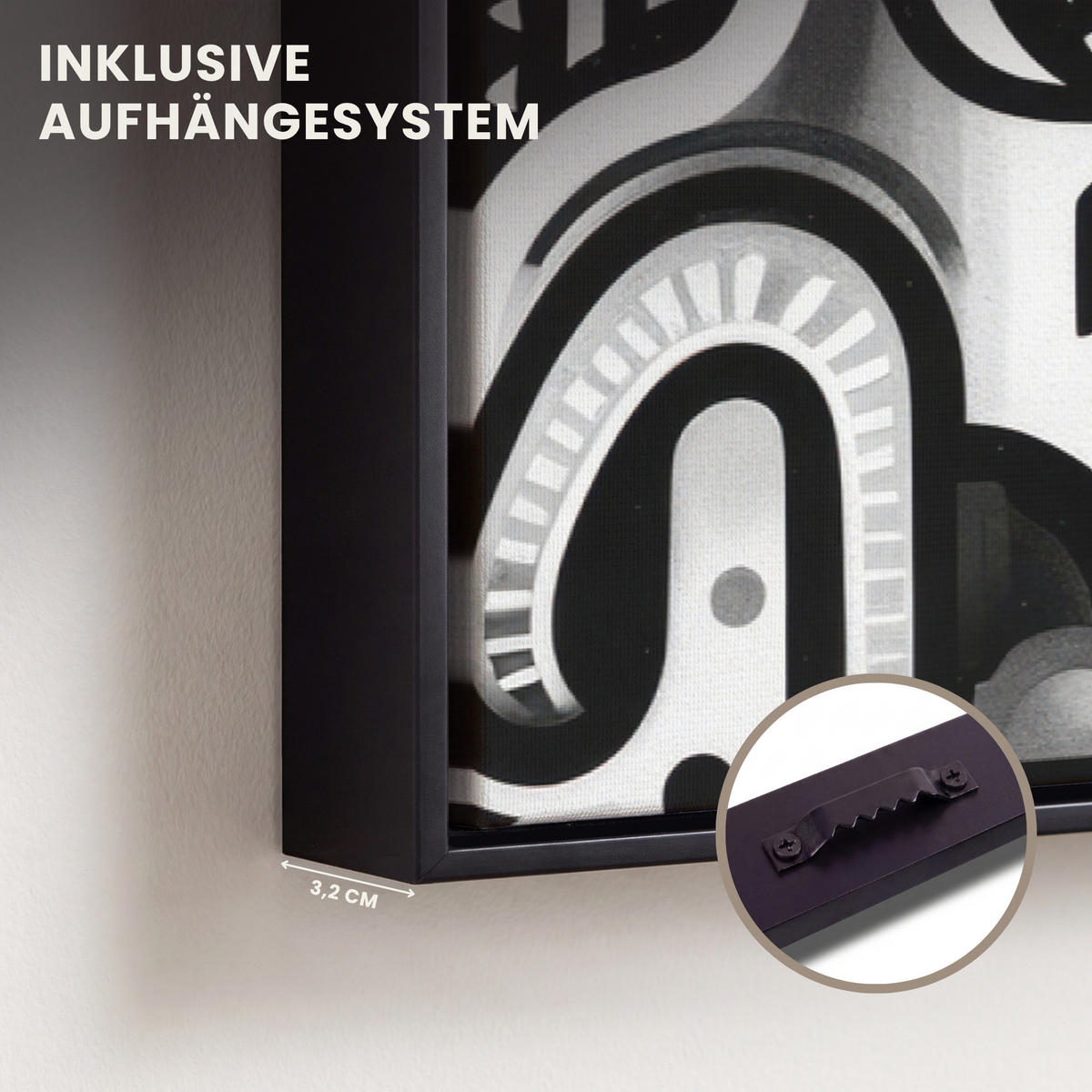 LEINWAND Bilder mit Rahmen - Symbole - Abstrakt - Grafik - Schwarz - 90x60 - Schwarz, Textil (90/60cm) - MuchoWow