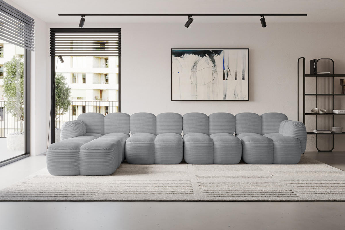 ECKSOFA modulares Sofa Links Miko-L3 390x205x75 Grau Cord - Anthrazit/Schwarz, Holzwerkstoff/Kunststoff (390/205cm) - ALTDECOR