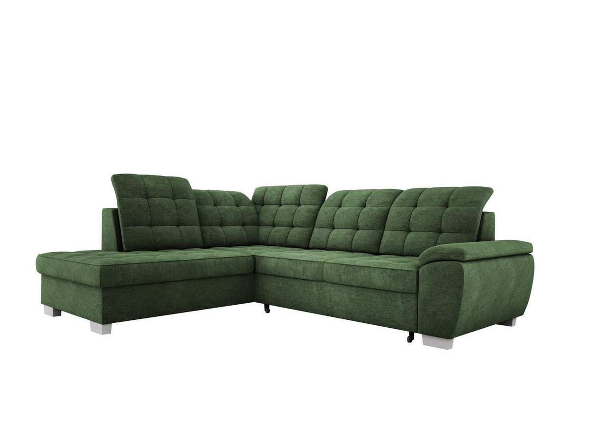 ECKSOFA LOTTA L-förmig Bettkasten verstellbare Kopfstützen hochwertige Verarbeitung lose Rückenkissen freistehend LINKS 212x258x106 cm Green - Grün, Holz/Textil (212/258cm) - DomoHome