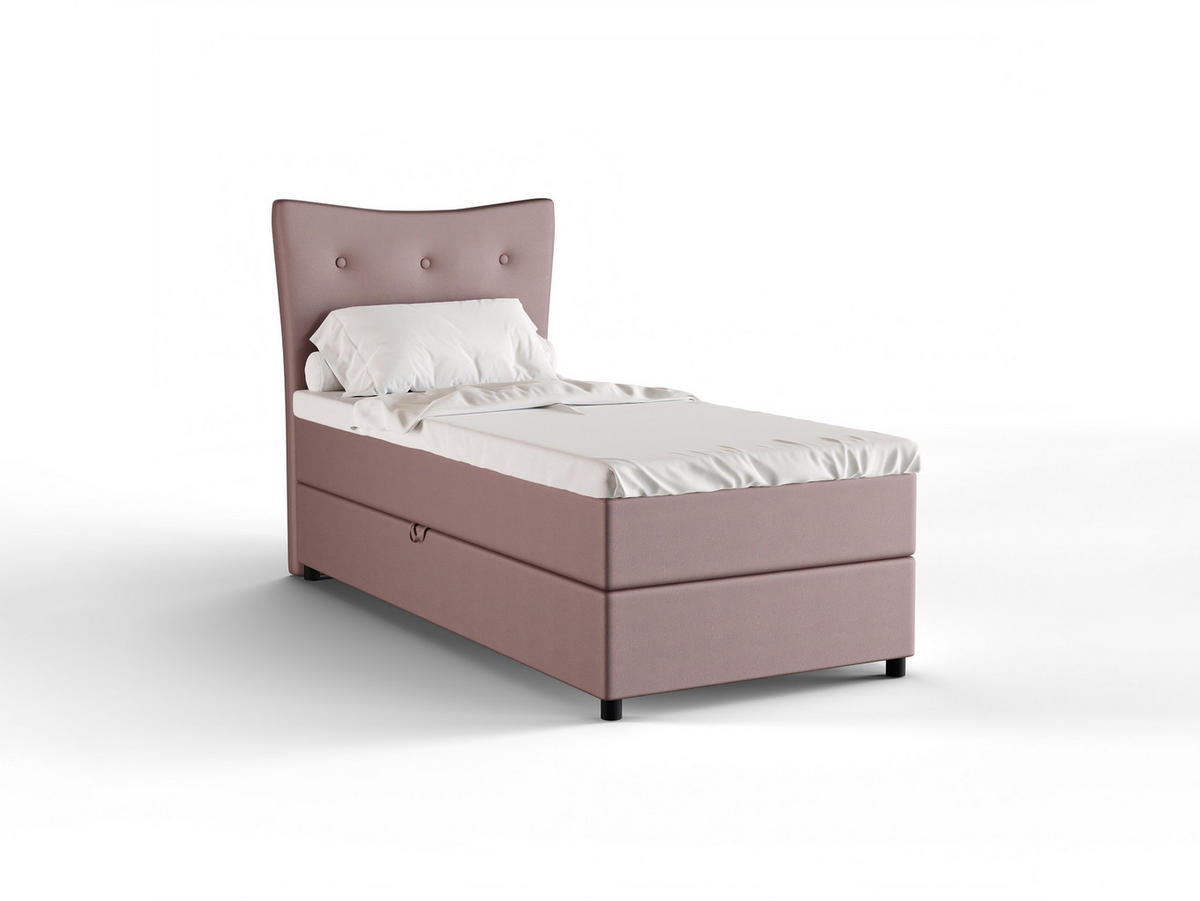 BOXBETT Nevada 90x200 cm Polsterbett mit hochwertiger Bonell-Matratze und Topper - rosa - Rosa, Holz (90/200cm) - Panda Möbel