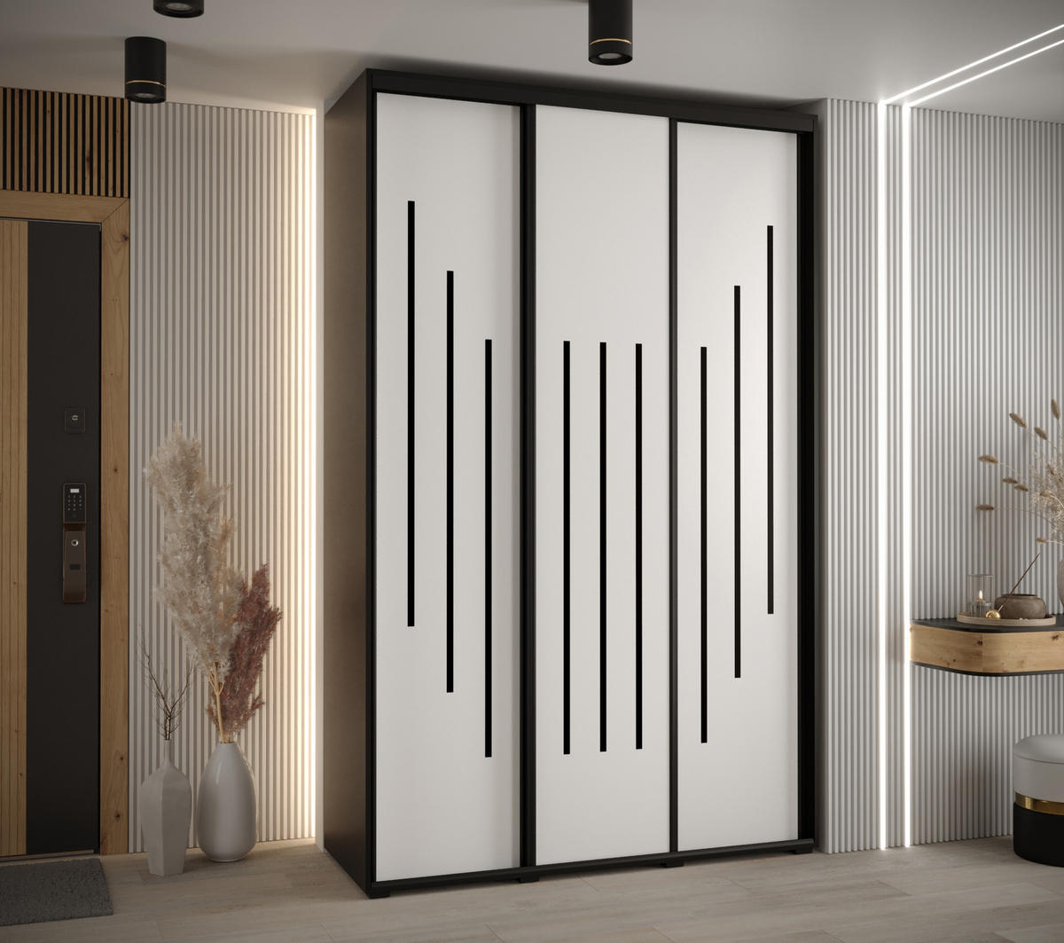 SCHWEBETÜRENSCHRANK 235,2/150/60 3-türig - Schwarz/Weiß, Holz/Metall (150/235/60cm) - Abiks Möbel