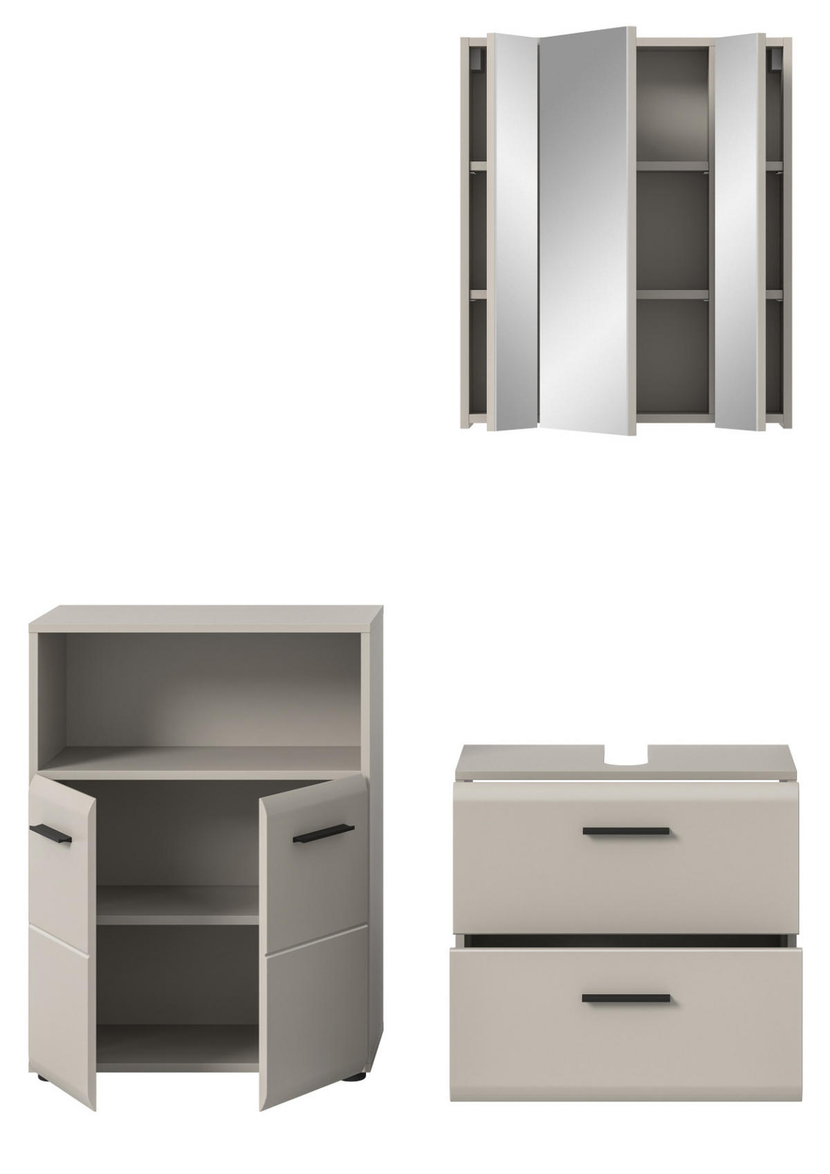 BADMÖBEL-SET Kaschmir 3-teilig 135 cm, Komplettset in modernem Design - Kaschmir/Schwarz, Glas/Holzwerkstoff (135/185/30cm) - Inn.Furn