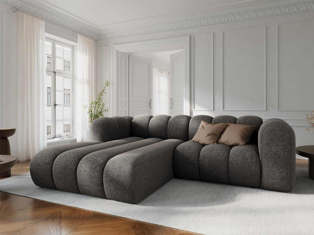 ECKSOFA modular links Lupine aus Chenille-Stoff grau 3 Sitzplätze - Grau, Textil (177/230cm) - Micadoni