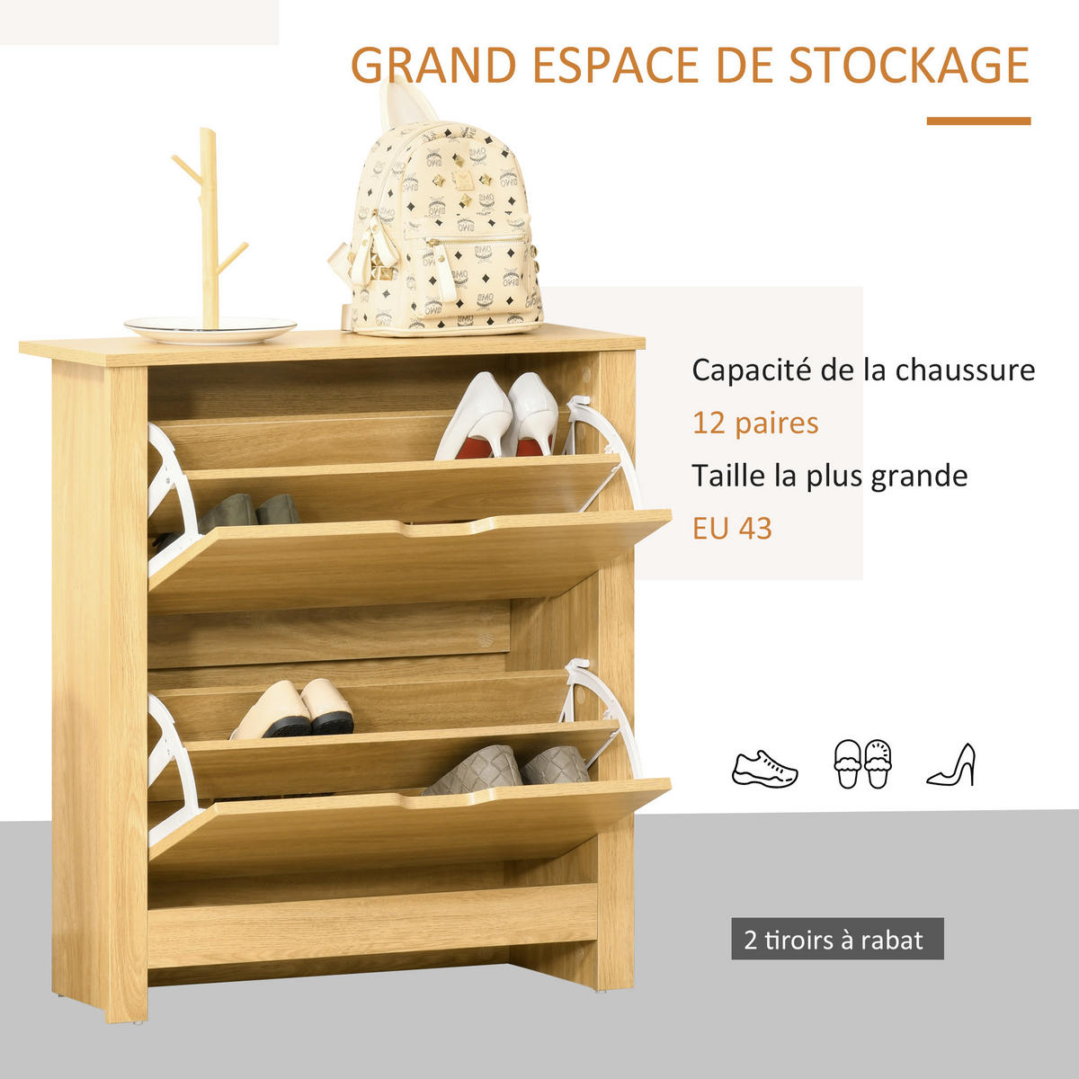 SCHUHSCHRANK DE-15013 2 Klapptüren mit Doppelfächern Natur - Naturfarben, Holzwerkstoff (72/80/26cm) - ComfortXL