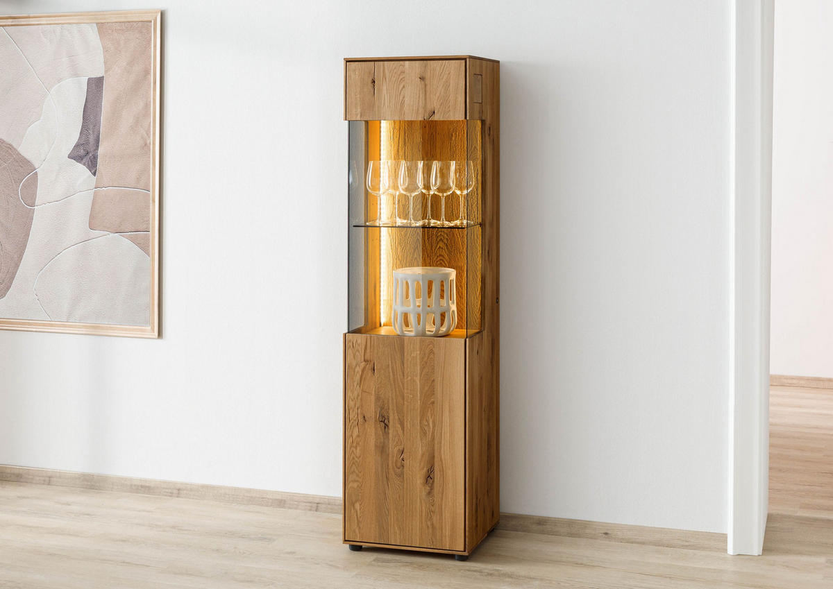 VITRINE Wildeiche 45x38x168 natur geölt WIEN #230 - Naturfarben, Holz (45/168/38cm) - Massivmoebel24