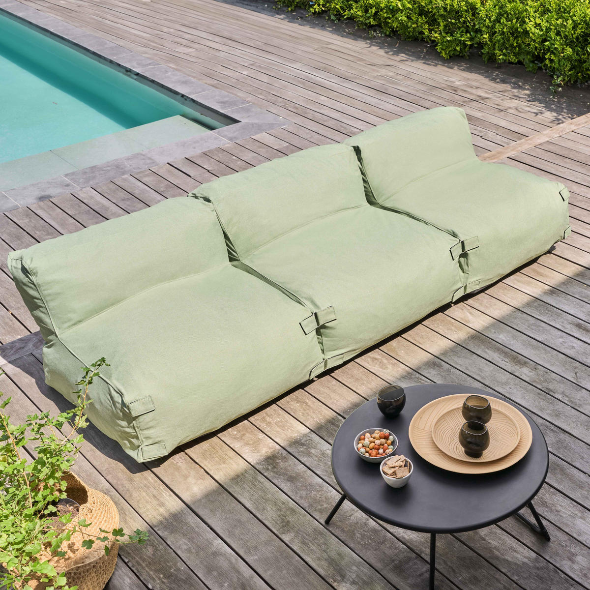 GARTENSOFA mit 3 Sitzplätzen, Kaktusgrünen - Grün, Textil - Oviala