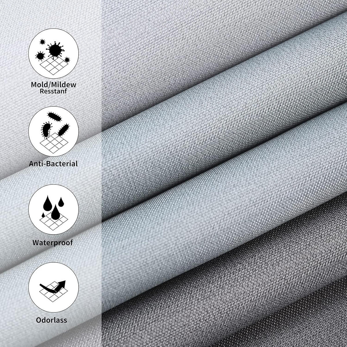 DUSCHVORHANG Grau 260 x 200 cm Polyester waschbar antibakteriell schimmelresistent wasserdicht mit Ringen - Grau, Textil (260/200cm) - MCBOSON