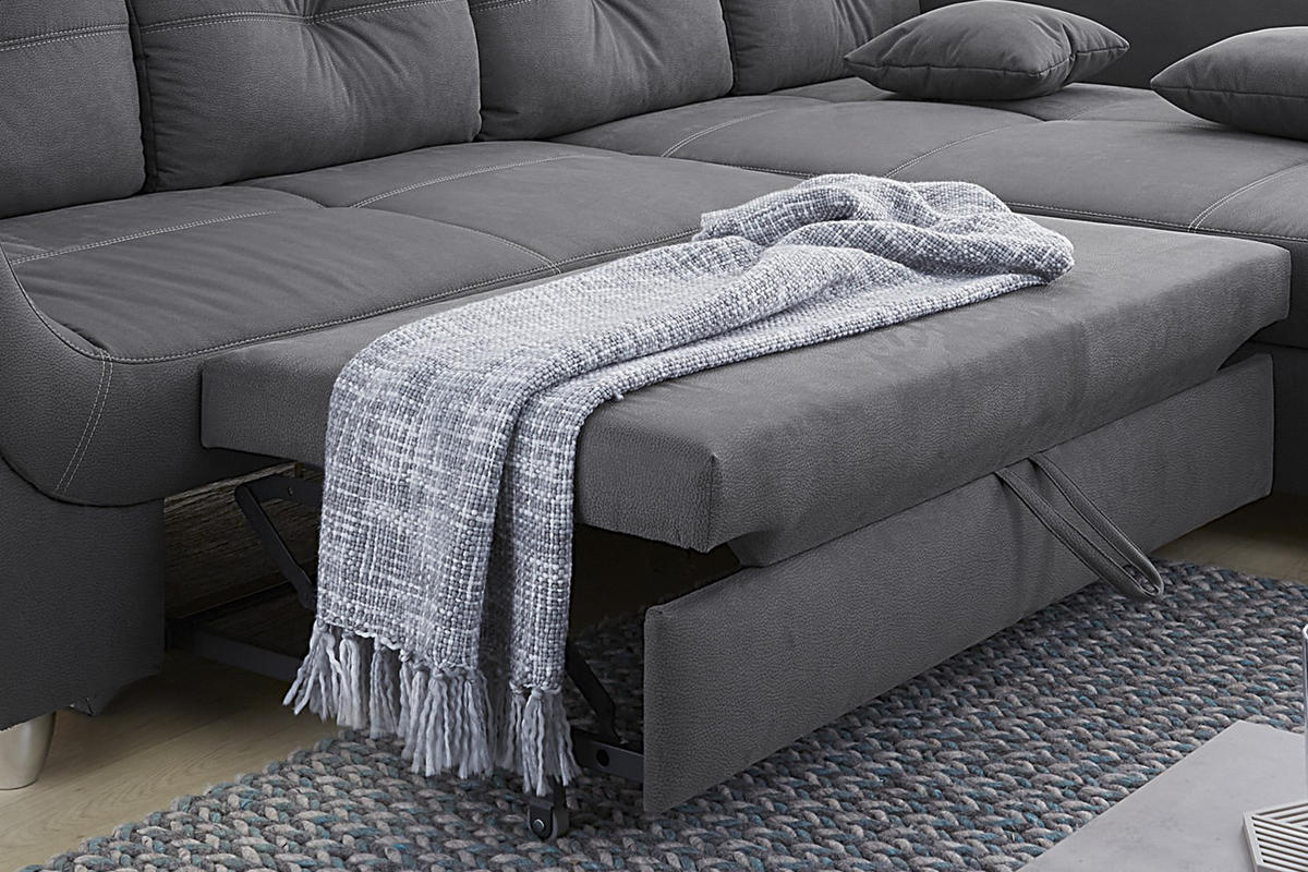 ECKSOFA mit Schlaffunktion und großem Bettkasten, seitenverkehrt montierbar B330/T207/H90 cm, Liegefl. 153x270 cm, Mikrofaser Grau / 15230 - Chromfarben/Grau, Kunststoff/Textil (330/207cm) - luma-home