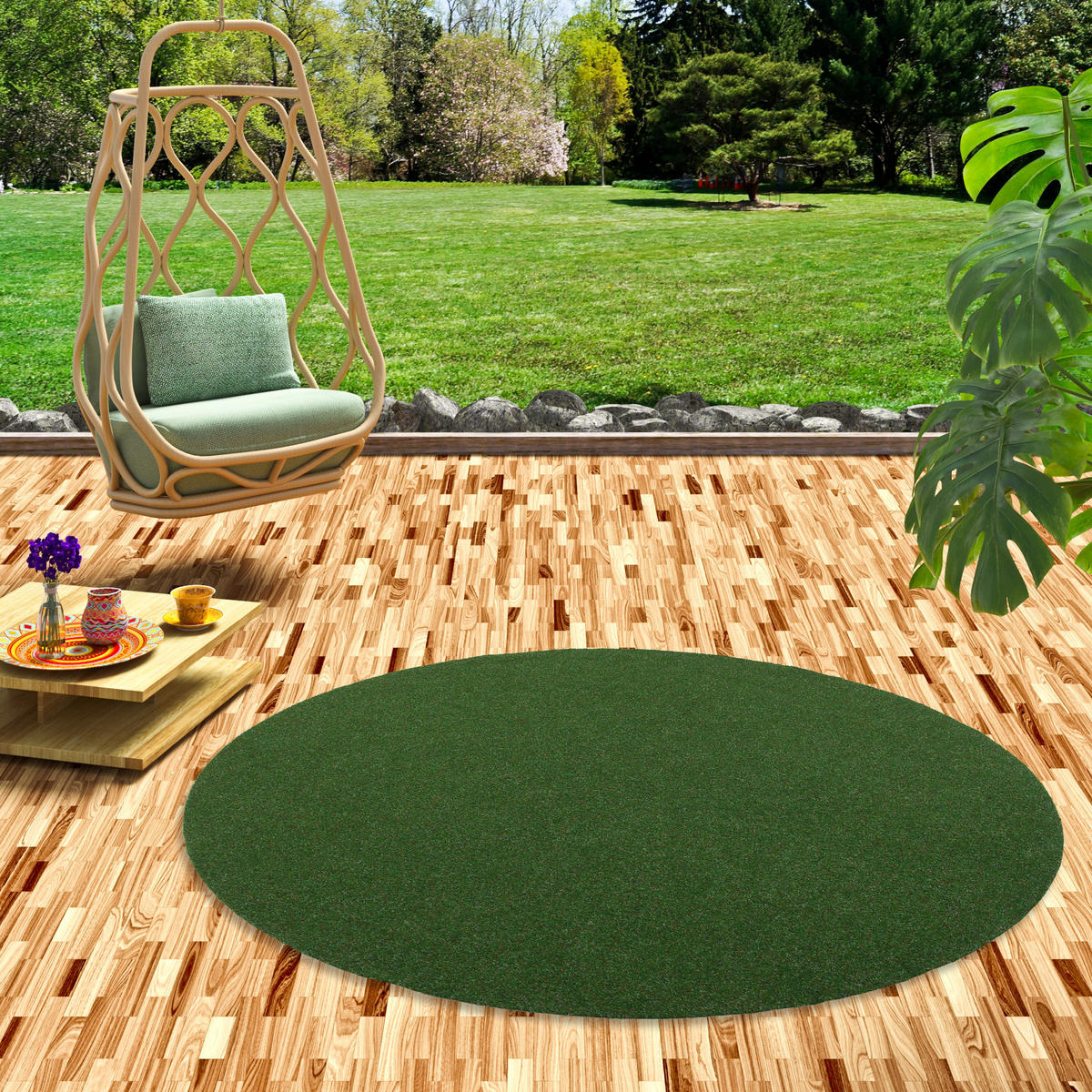 KUNSTRASEN RASENTEPPICH MIT NOPPEN KINGSTON RUND - Grün, Textil (133/133cm) - Snapstyle