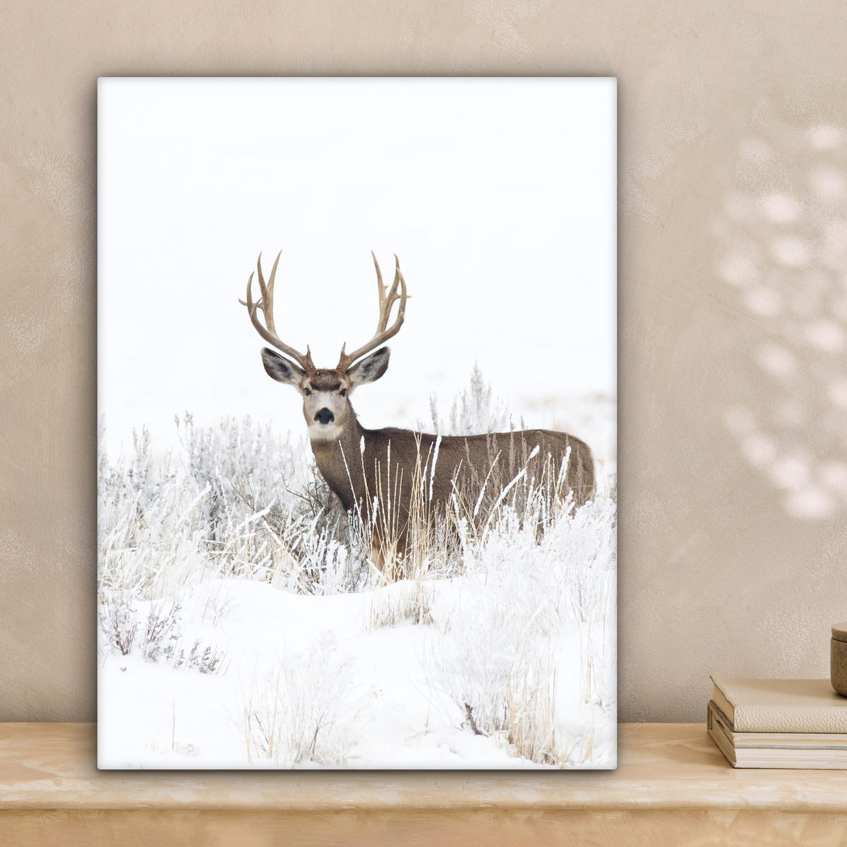 LEINWANDBILD Hirsche - Winter - Schnee - Tiere - Jahreszeiten - Weiß 30x40 cm - Hellbraun, Textil (30/40cm) - MuchoWow