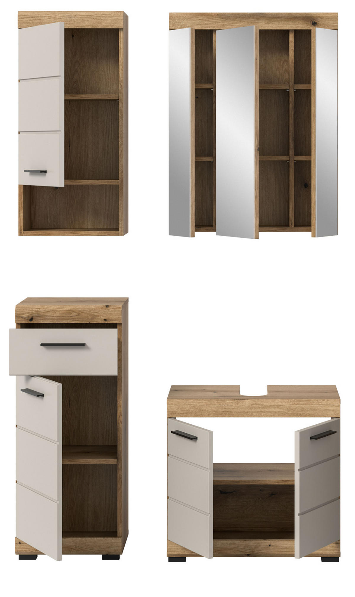 BADMÖBEL-SET Sand Kashmir, Evoke Eiche 4-teilig, Badkombination 112 x 191 cm - Kaschmir/Eichefarben, Glas/Holzwerkstoff (112/191/34cm) - Inn.Furn