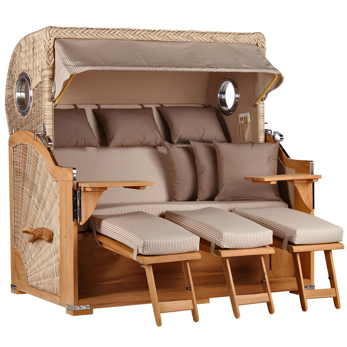 STRANDKORB XXL Baltikum mit Bullaugen - Beige/Braun, Metall (170/170/95cm) - Mr. Deko