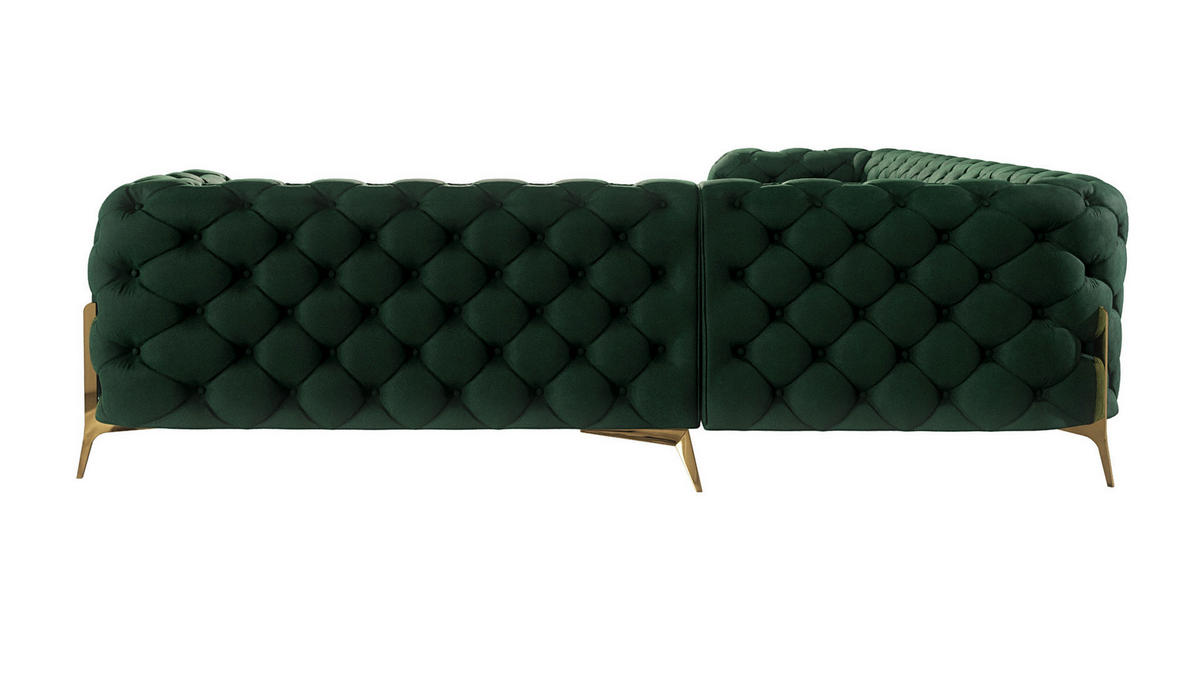 ECKSOFA Chesterfield Lexi Flasche Grün Samt, langer Schenkel links - Smaragdgrün/Goldfarben, Holz/Textil (323/264cm) - S-Style Möbel