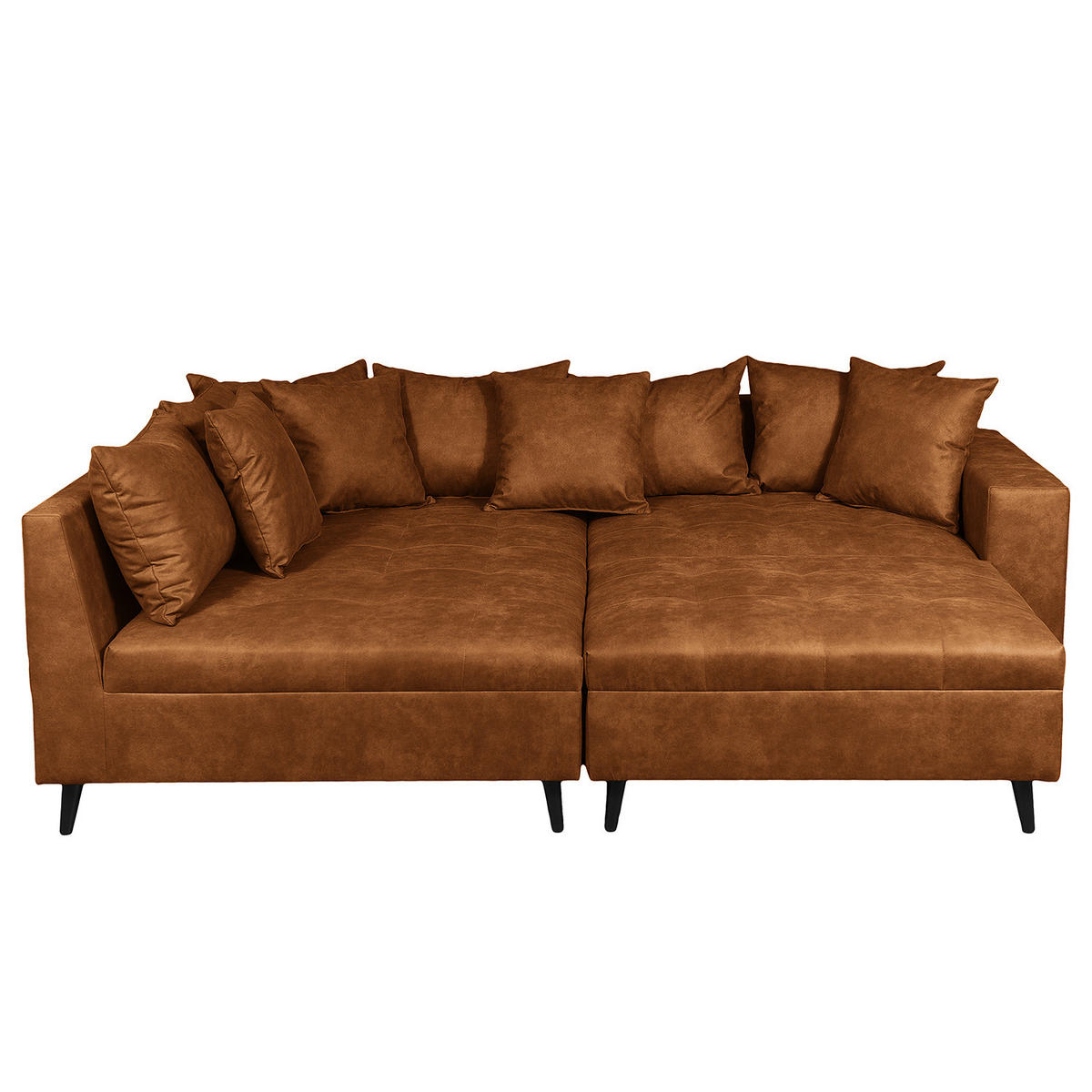 ECKSOFA mit Ottomane und Hocker - Cognac/Schwarz, Birkenholz/Textil (247/174cm) - home24