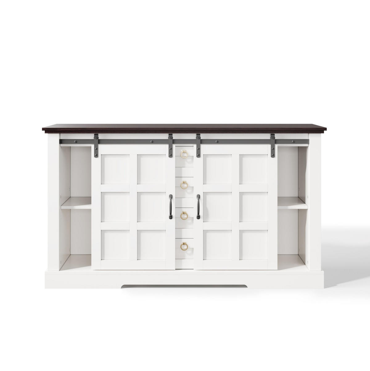 SIDEBOARD aus MDF 150x40x85 cm Weiß mit Schiebetüren, 4 Schubladen und verstellbaren Einlegeböden - Weiß, Holzwerkstoff (150/85/40cm) - Modfu