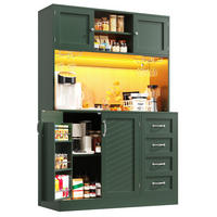 BUFFETSCHRANK 120/40/188 cm mit LED-Beleuchtung, 4 Türen, 2 Schubladen und Getränkehaltern, Grün - Grün, Holzwerkstoff (120/188/40cm) - Redom