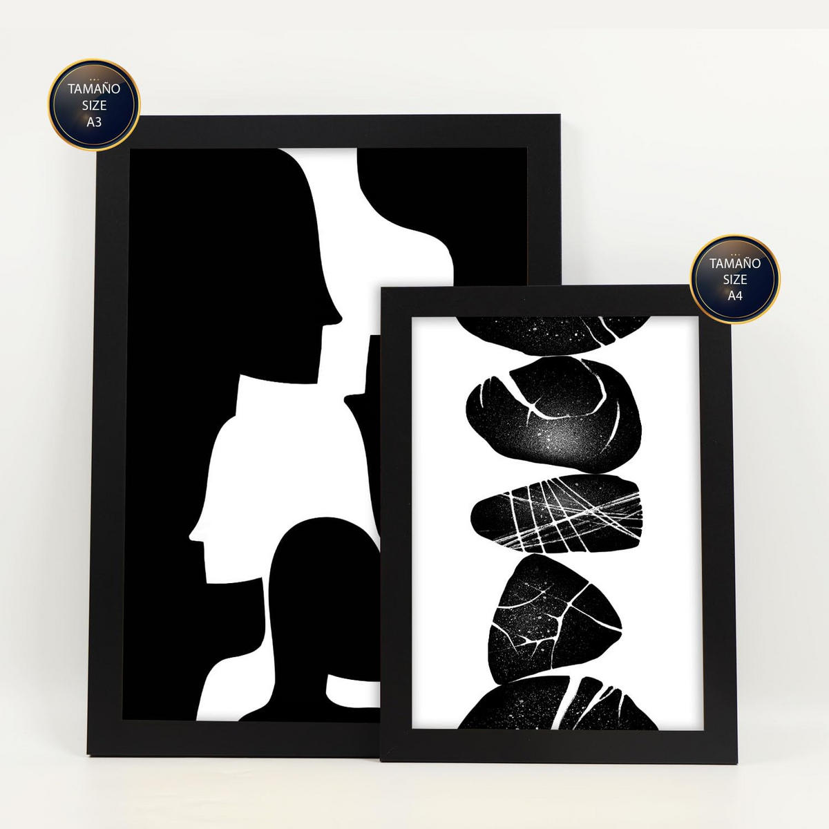 POSTER Set Mit 6 Atavistischer Kopf In Liebhaber Abstrakt Ästhetische Dekorative Gemälde Für Ihr Wohnzimmer Zuhause A3 & A4 Schwarzer Rahmen - Schwarz, Papier (29/3cm) - Nacnic