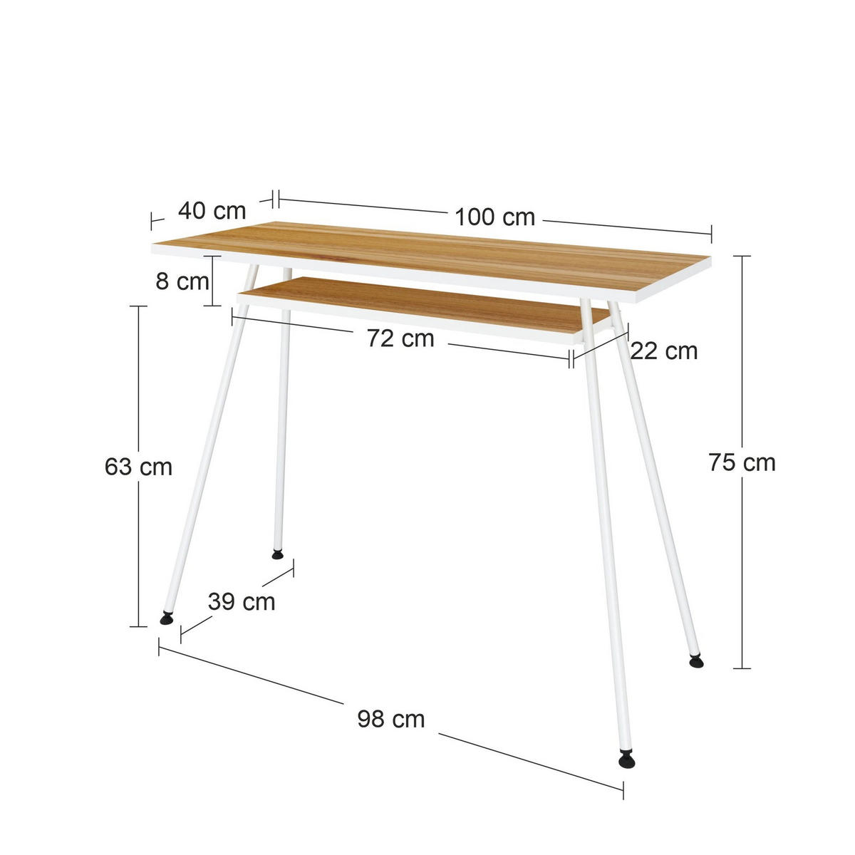BÜROTISCH Kost Dash 100x40 cm – Walnuss Tróia mit Weiß - Weiß, Holzwerkstoff (40/100/75cm) - Letti Moderni