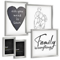 BILDER SET 5er Set - 50x50 cm & 20x30 cm & 40x60 cm Silberner Rahmen - Definitionen der Liebe in Familienzeichnungen - Silberfarben, Kunststoff (40/60cm) - TULUP