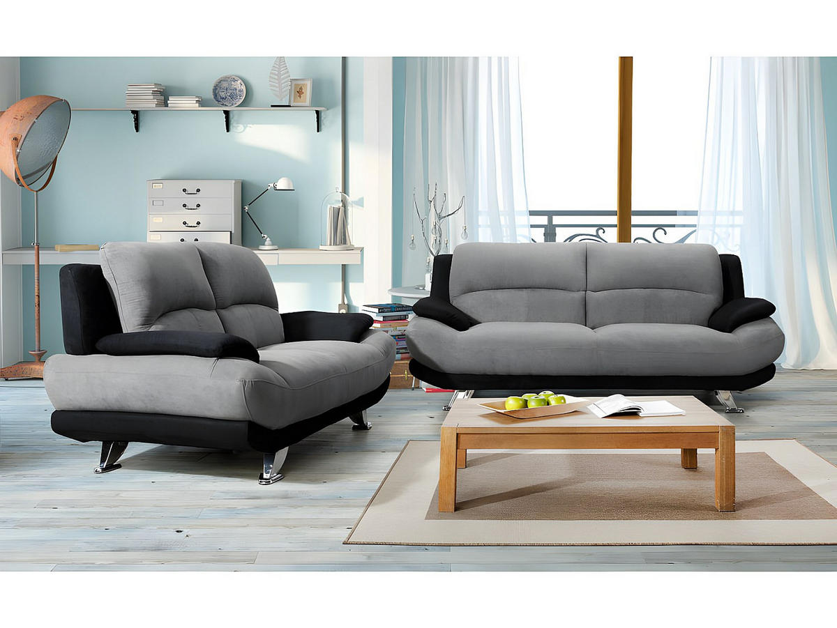 COUCHGARNITUR - 5 Personen - stoff - schwarz, grau Musko - Schwarz, Textil/Metall (200/89/91cm) - Vente-Unique