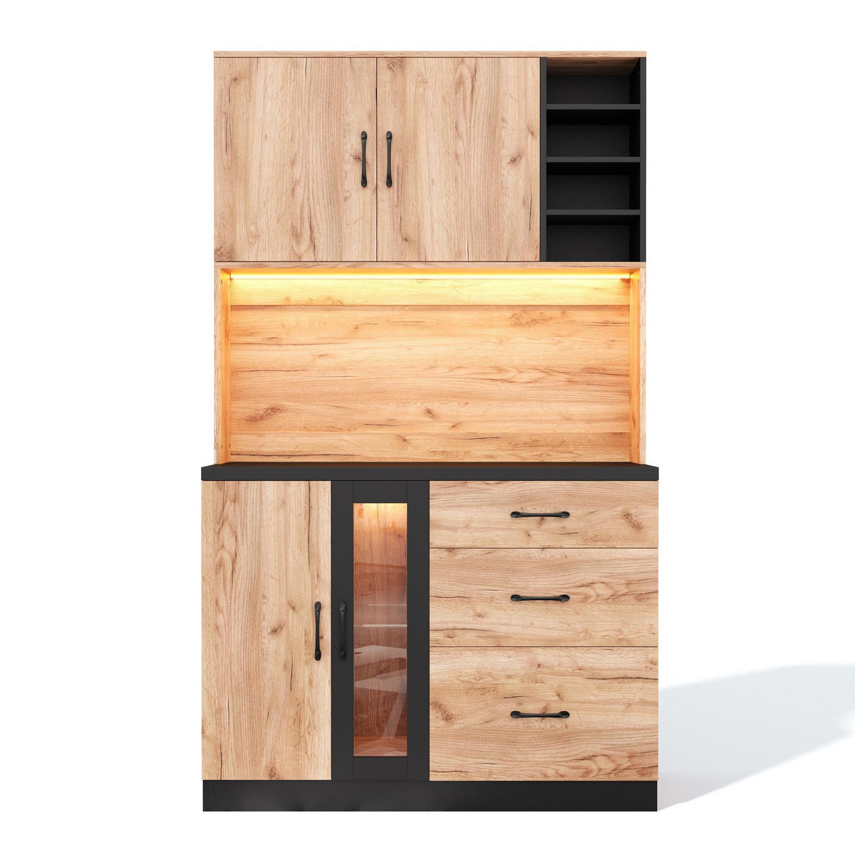 BUFFET 105/40/180 cm neutral aus MDF mit LED und Steckdose - Naturfarben, Holzwerkstoff (105/180/40cm) - OKWISH