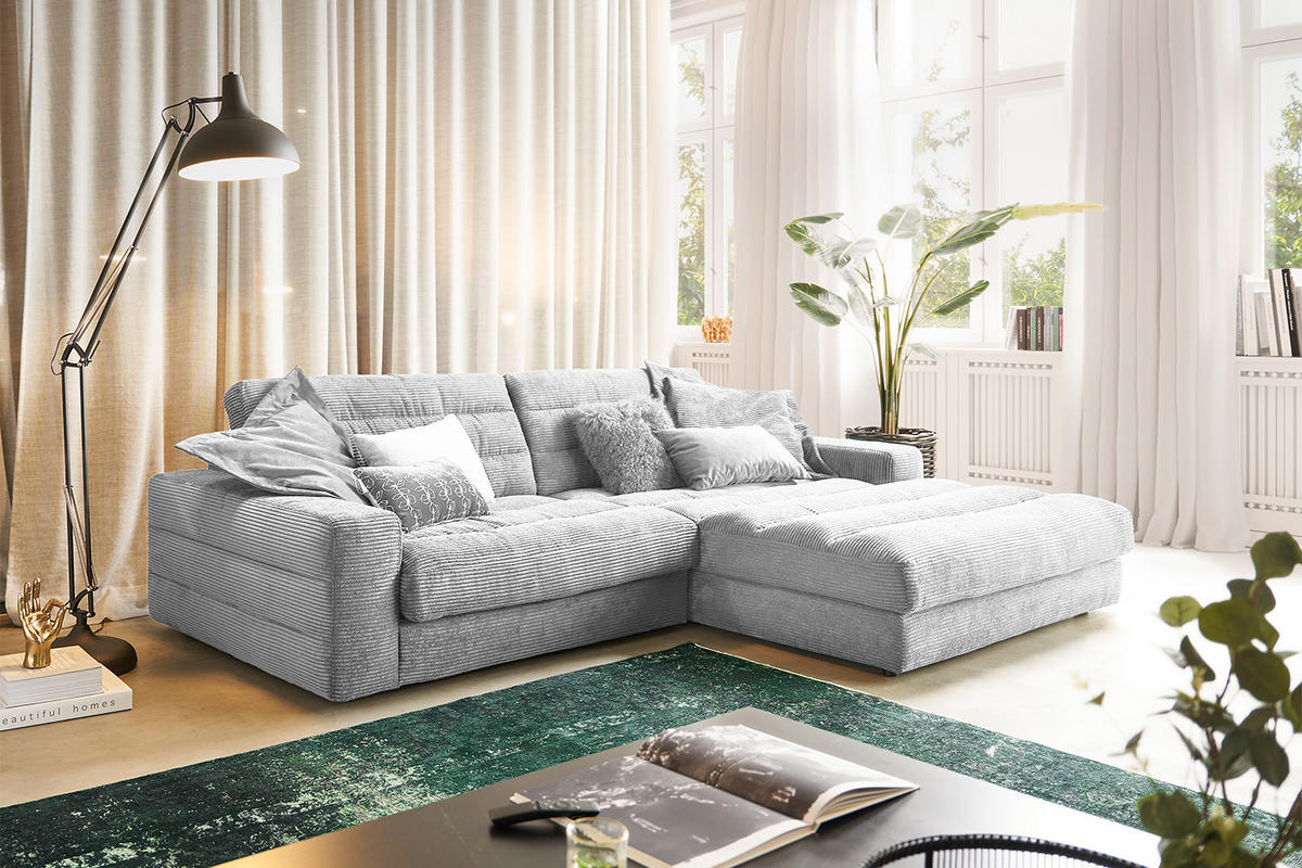 ECKSOFA LANA SOFA Hellgrau Cord - Hellgrau/Schwarz, Textil (296/205cm) - KAWOLA
