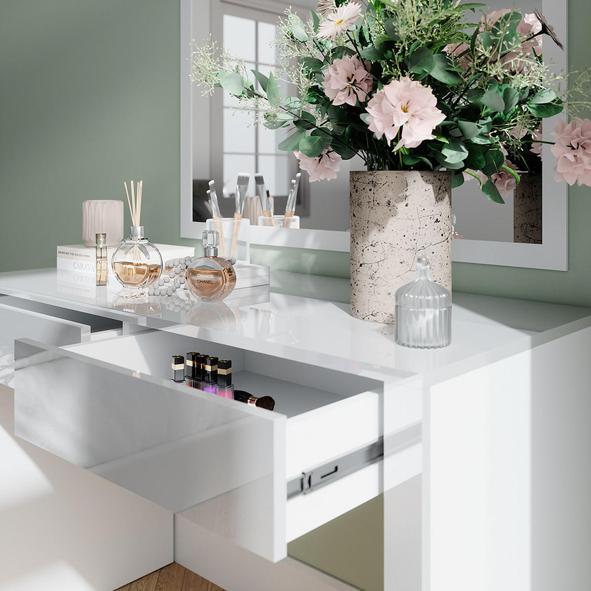 TOALETNÍ STOLEK Annabelle Bílá vysoký lesk/bílá - bílá/vysoce lesklá bílá, kompozitní dřevo (110/75.5/50cm) - Vicco