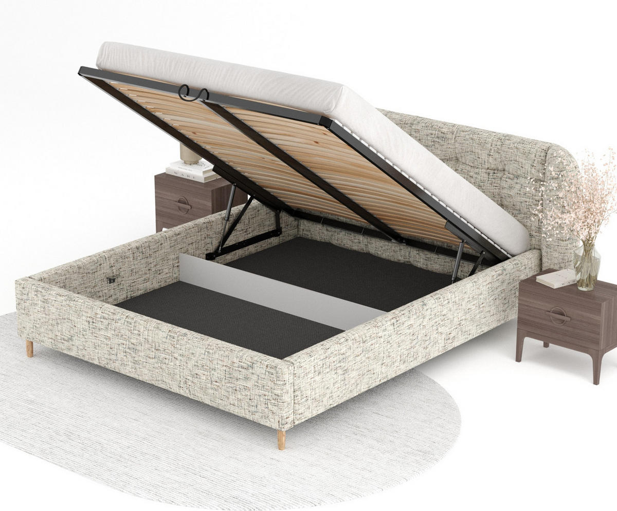 POLSTERBETT Nuno Beige 140/200 cm im Chenille-Stoff - Beige/Naturfarben, Holz/Holzwerkstoff (140/200cm) - Maison de Reve