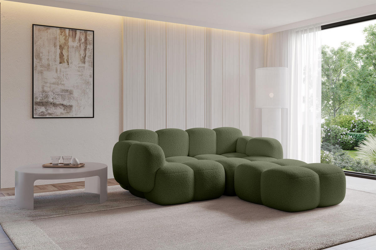 ECKSOFA modulares Sofa Rechts Miko-L1 214x205x75 Grün Bouclé - Smaragdgrün/Schwarz, Holzwerkstoff/Kunststoff (214/205cm) - ALTDECOR