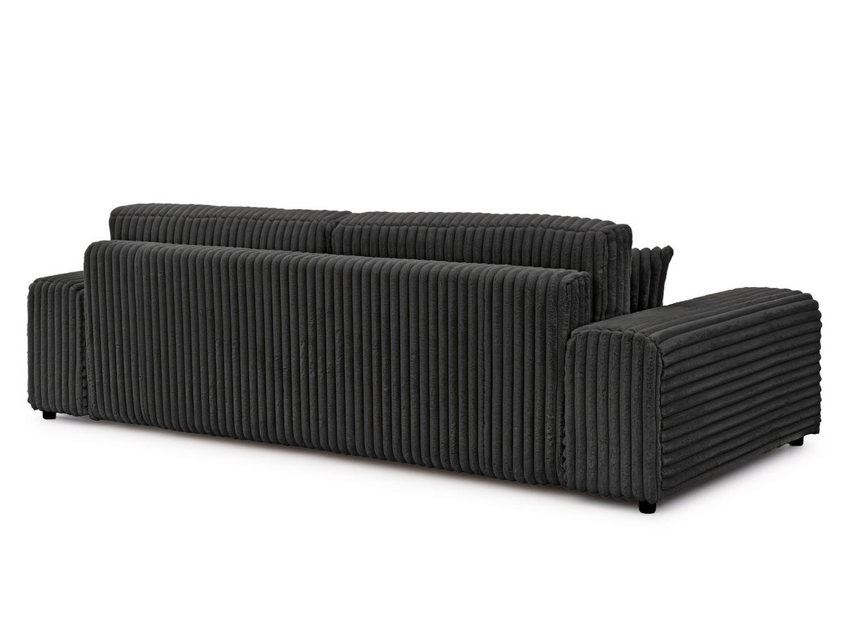 BIGSOFA Mollis Dunkelgrau Plüschcord mit Schlaffunktion - Dunkelgrau/Schwarz, Holz/Kunststoff (260/77/124cm) - S-Style Möbel