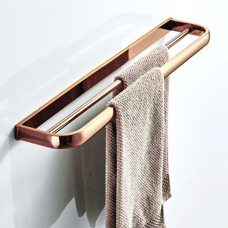 HANDTUCHHALTER – Doppelstange in Roségold – 57 cm Länge - Roségold, Metall (11/2.7/57cm)