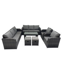 GARTENMÖBEL SET mit Sofa Polyrattan 10-Sitzer Dunkelgrau - Dunkelgrau/Grau, Glas/Kunststoff - Fimous