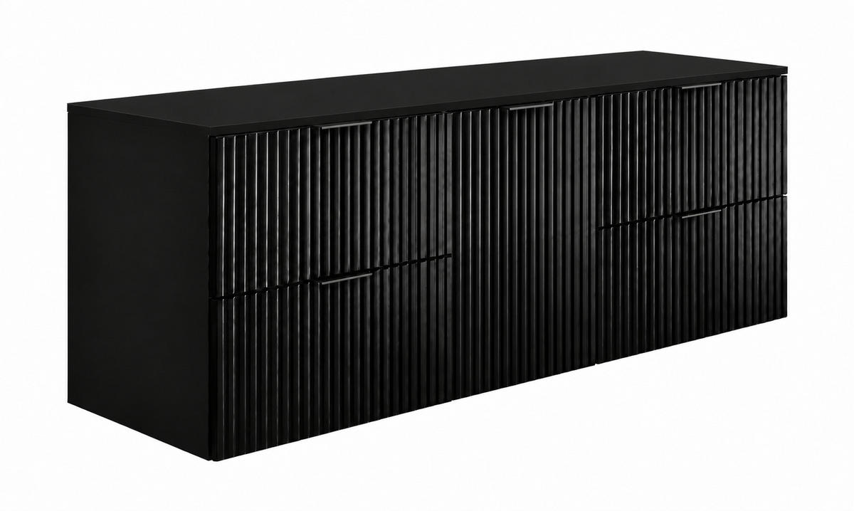 BADMÖBEL-SET MIT WÄSCHEKORB: Schwarz / Platte Eiche Craft, Griffe Gold, 160 x 46 x 57 cm - Eichefarben/Schwarz, Holzwerkstoff (160/57/46cm) - 3XE LIVING